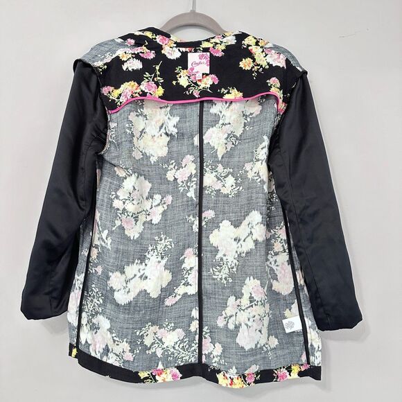 Candies Blazer Jrs Large Black Floral Open Front Unstructured Feminine Hipster - Picture 7 of 11